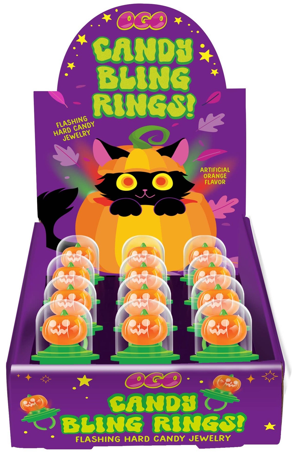 Pumpkin Flashing Hard Candy Bling Rings, 12ct Display