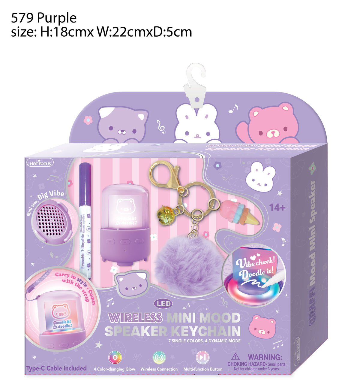 Wireless Mini Mood Speaker Keychain, Purple