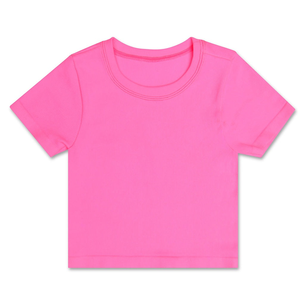 Bright Pink Ribbed Short Sleeve Shirt S/M
