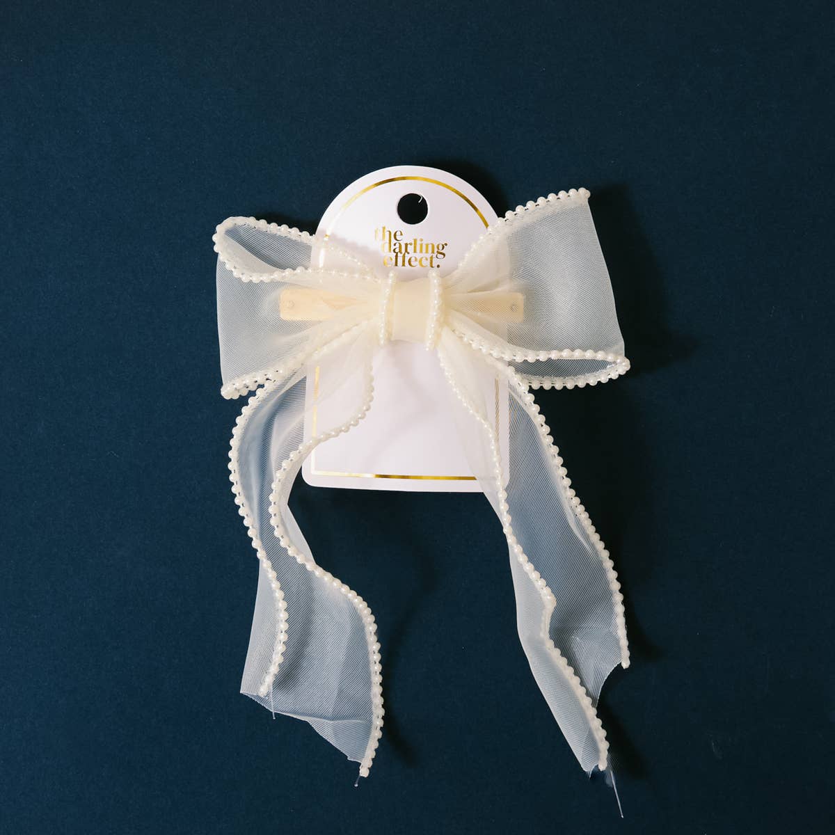 Sheer Pearl Hair Bow–Cream