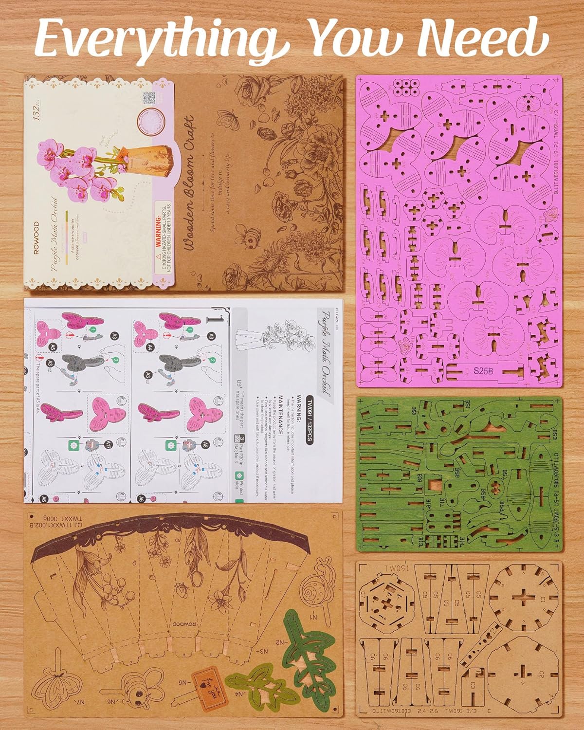 3D Puzzles, Wooden Artificial Flower. Purple Moth Orchid