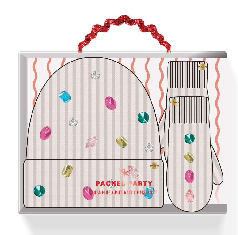 Snow Cute Sparkle Beanie and Mittens Set