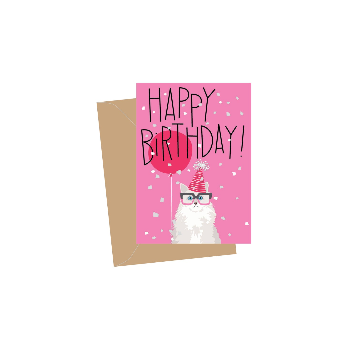 Mini Birthday White Party Cat, Folded Enclosure Cards