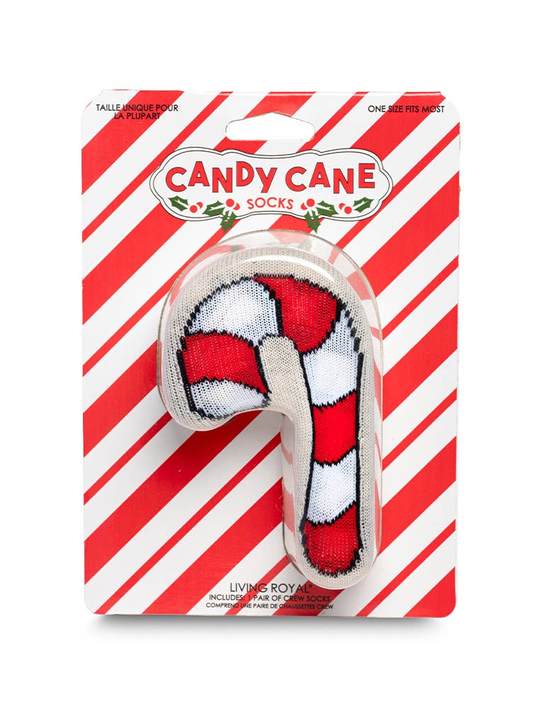3D Packaged Crew Socks - Holiday - Candy Cane - Beige