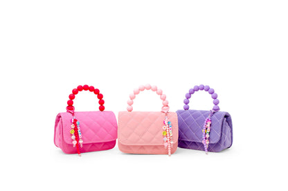 Pearl Handle Message Charm Handbag for Kids: Purple