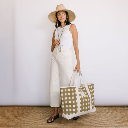 Painted Gingham Canvas Tote