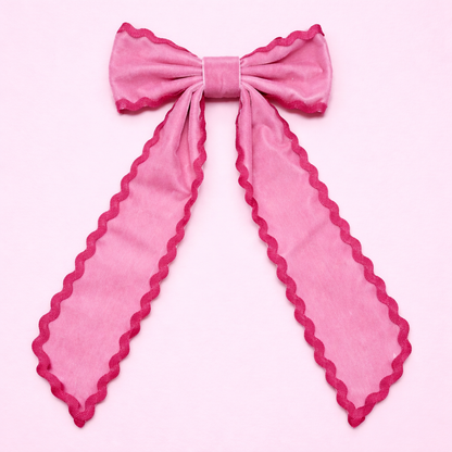 Ruffle Trim Hair Bow - Carnation