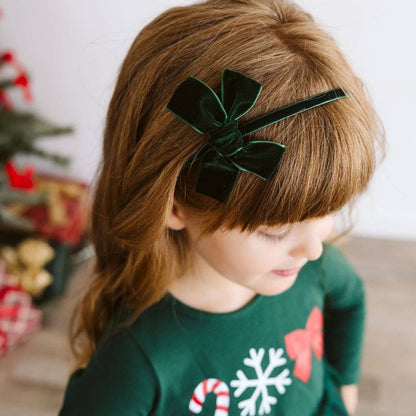Emerald Green Velvet Bow Christmas Headband - Hair Bows