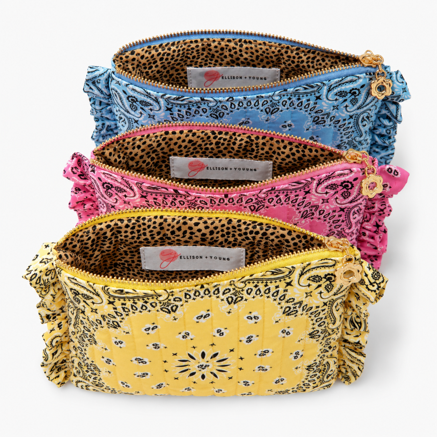 Ellison+Young Bandana Ruffle Everything Pouch, Quilted Cosmetic Case