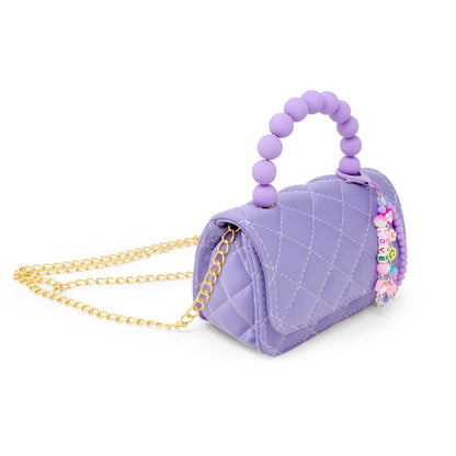 Pearl Handle Message Charm Handbag for Kids: Purple