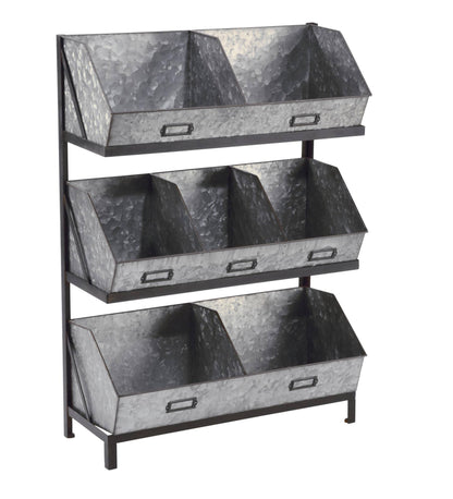 Industrial Metal Bin Organizer with 7 bins