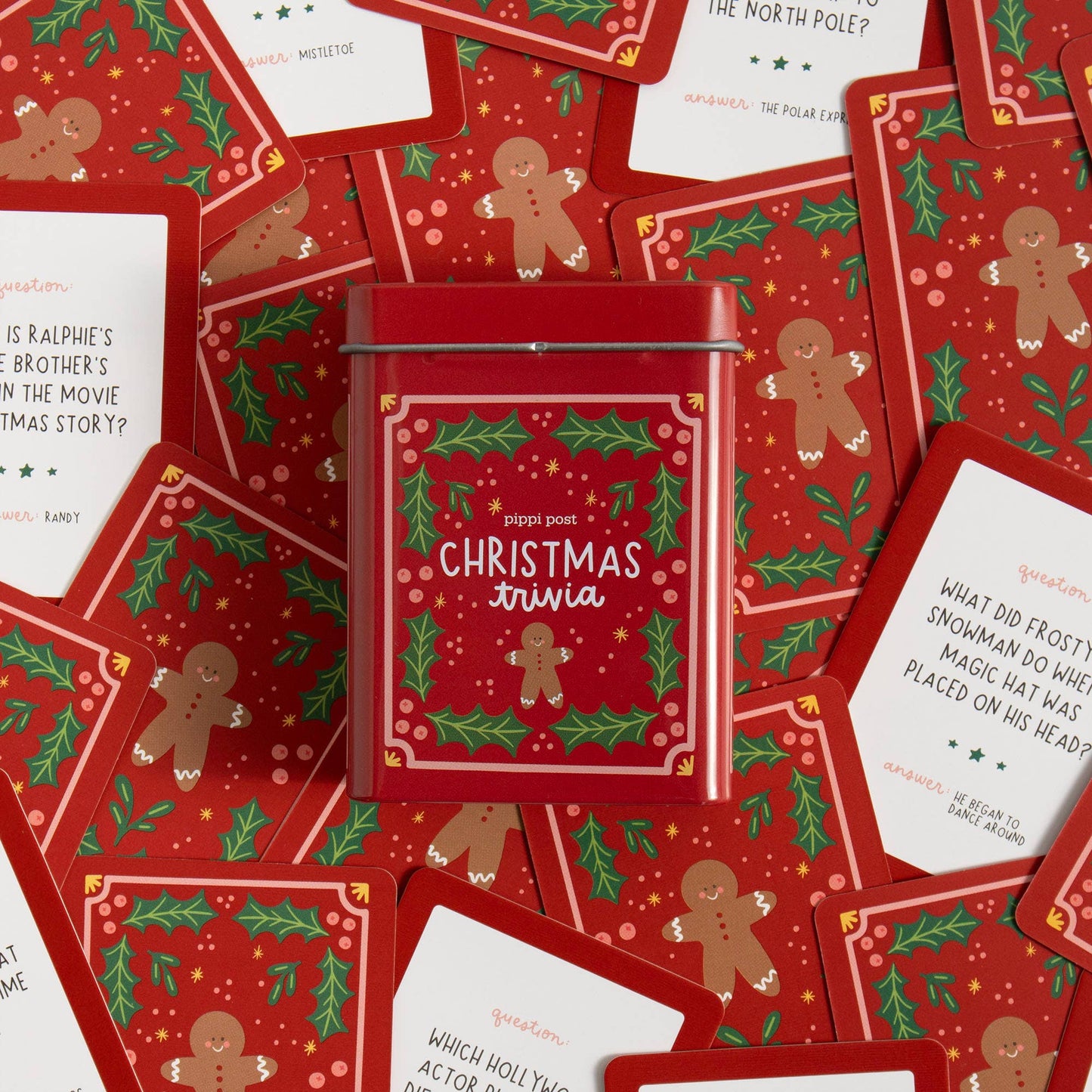 Christmas Trivia Game - Deck of Cards + Storage Tin