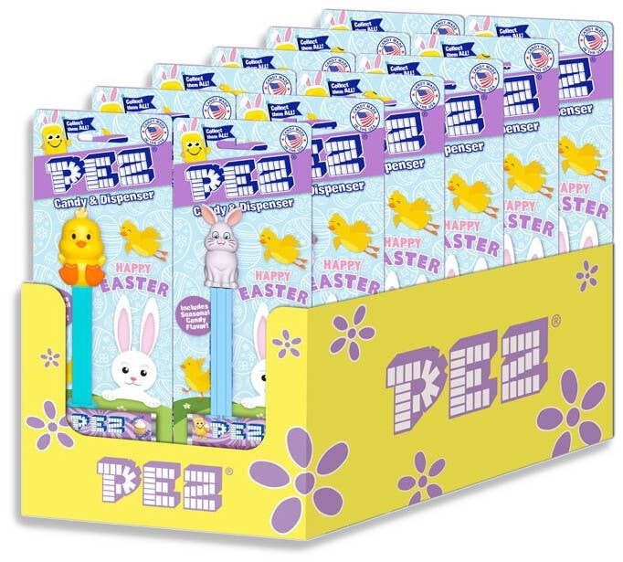 PEZ Easter Bunny & Chicks Asst'd Blister Candy 12ct Display