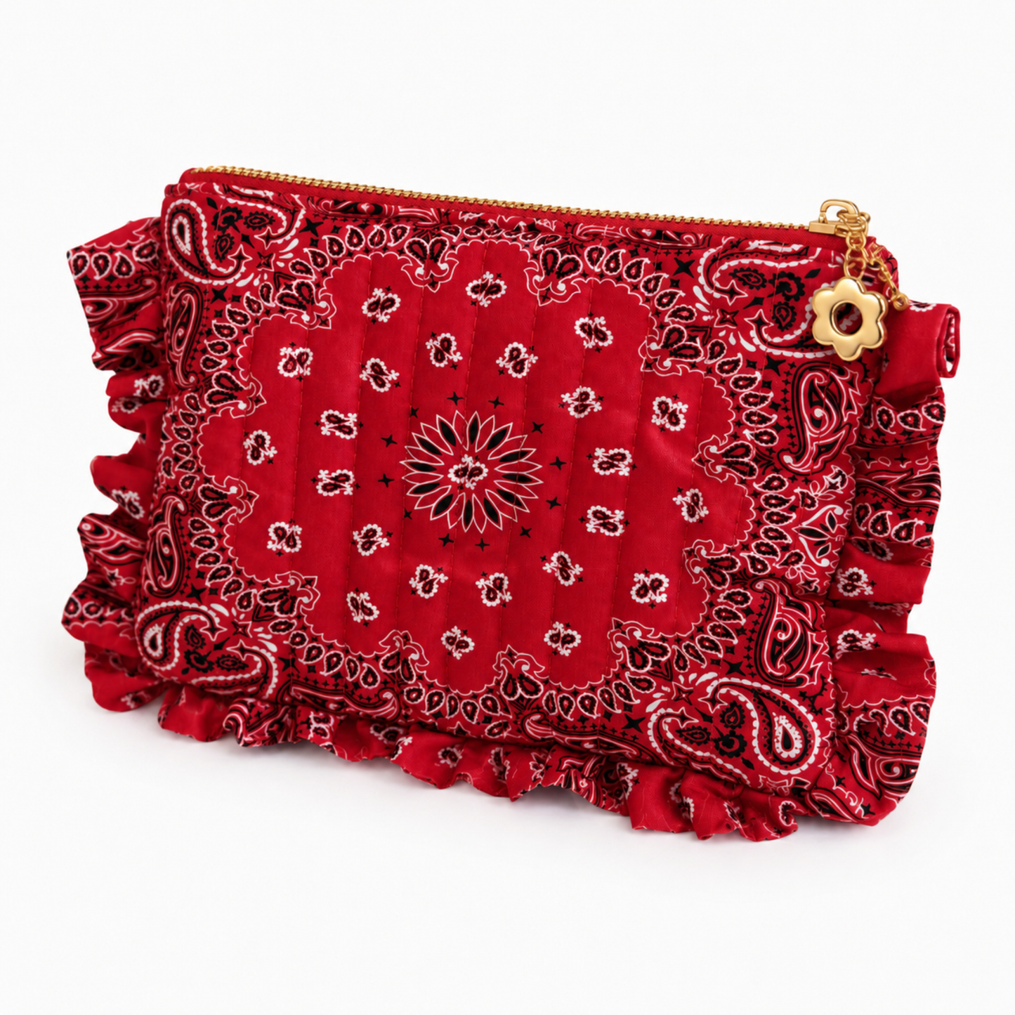 Ellison+Young Bandana Ruffle Everything Pouch, Quilted Cosmetic Case
