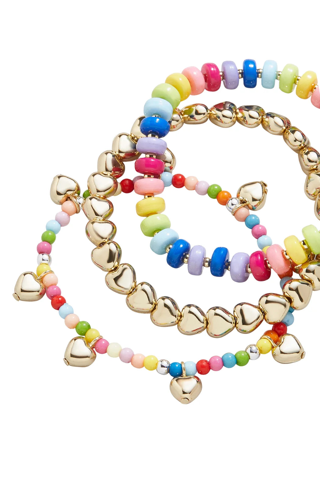 Kid's Hearts Multi/gold Beads Please Bracelet Set