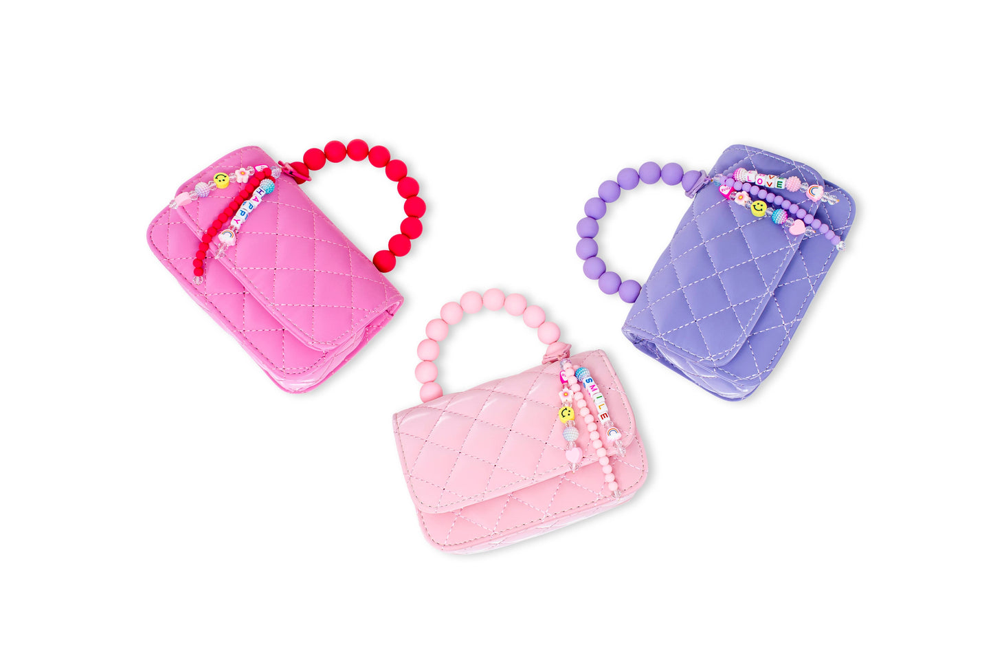 Pearl Handle Message Charm Handbag for Kids: Purple