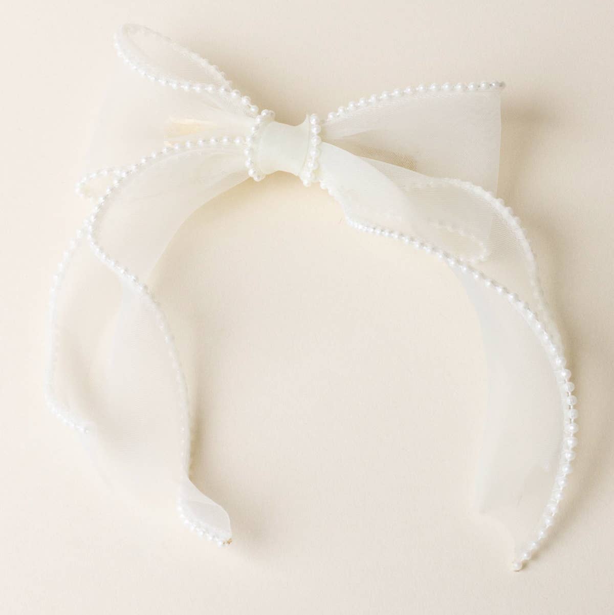 Sheer Pearl Hair Bow–Cream