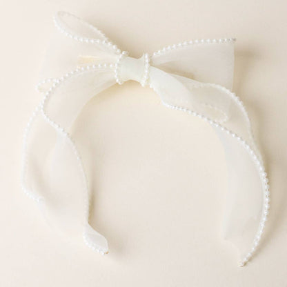 Sheer Pearl Hair Bow–Cream