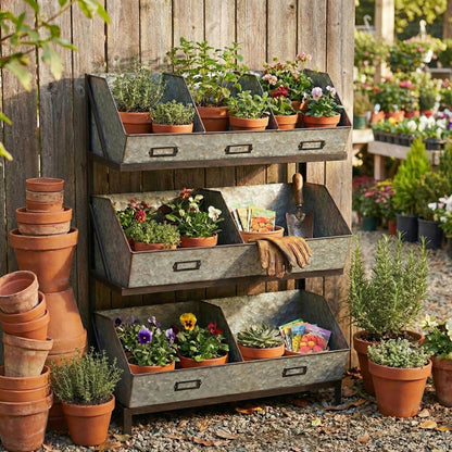 Industrial Metal Bin Organizer with 7 bins