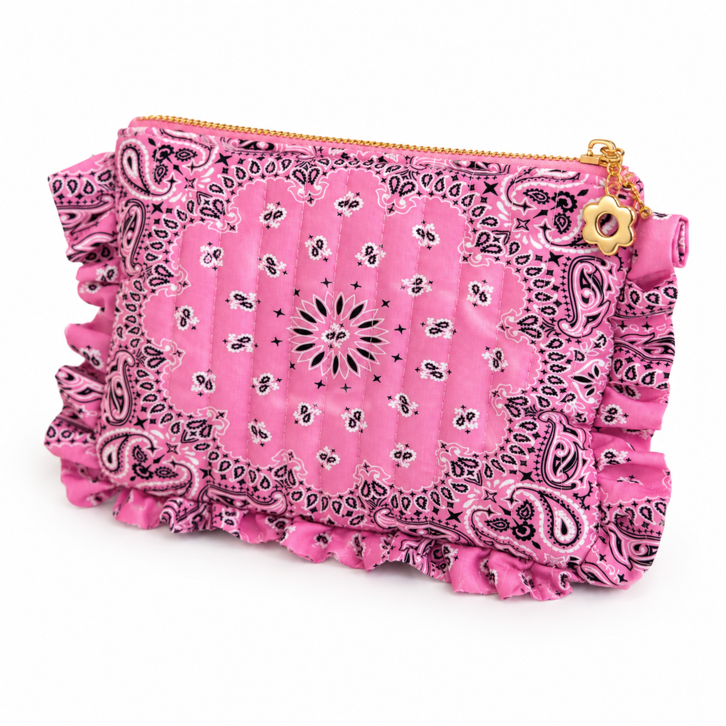 Ellison+Young Bandana Ruffle Everything Pouch, Quilted Cosmetic Case