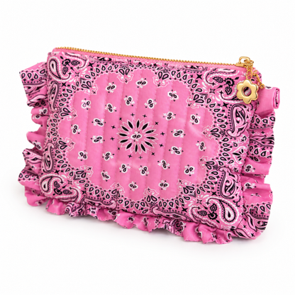 Ellison+Young Bandana Ruffle Everything Pouch, Quilted Cosmetic Case