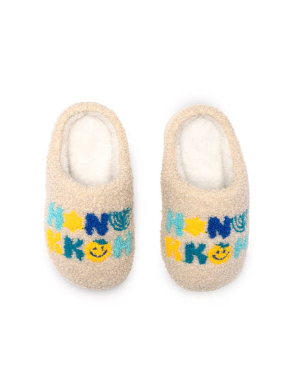 Indoor / Outdoor Slippers - Kids - "Hanukkah" Symbols -Cream