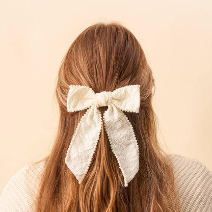 Pearl Hair Bow- Cream