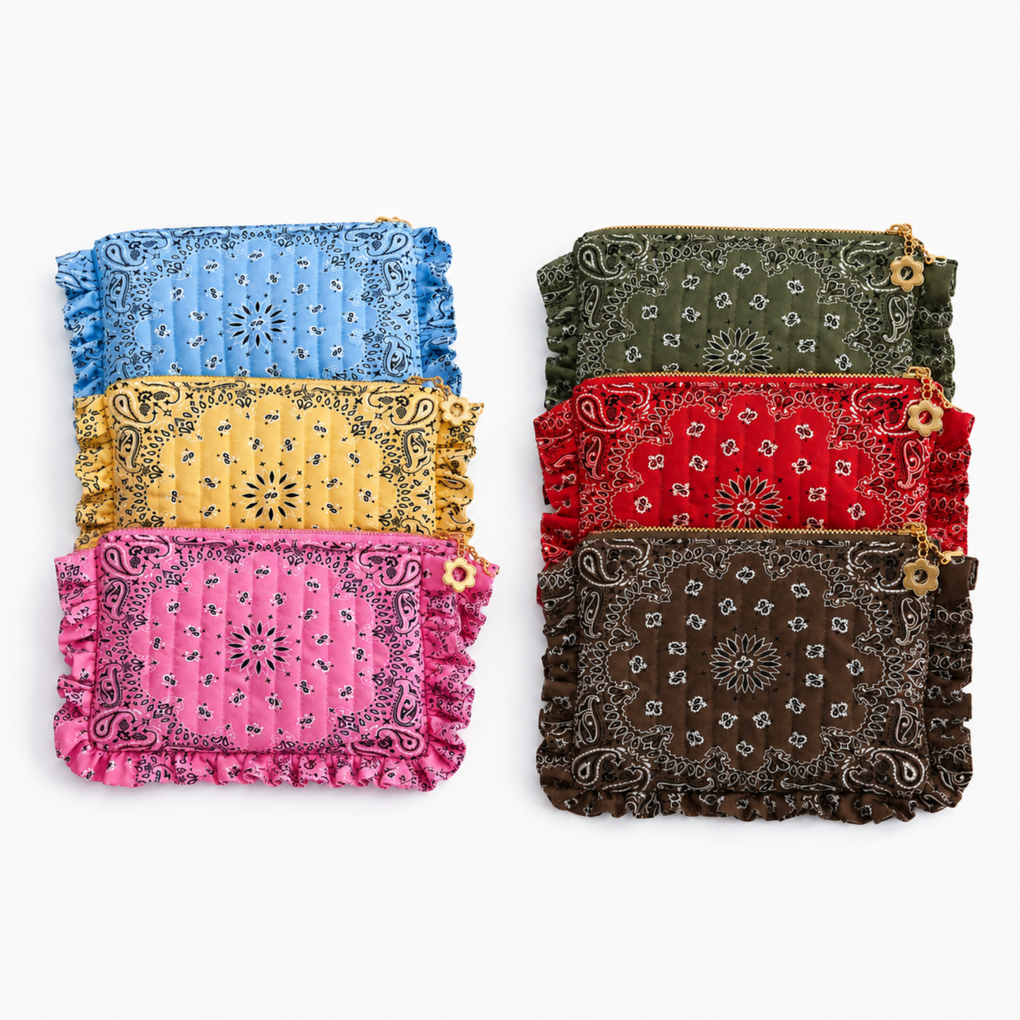 Ellison+Young Bandana Ruffle Everything Pouch, Quilted Cosmetic Case