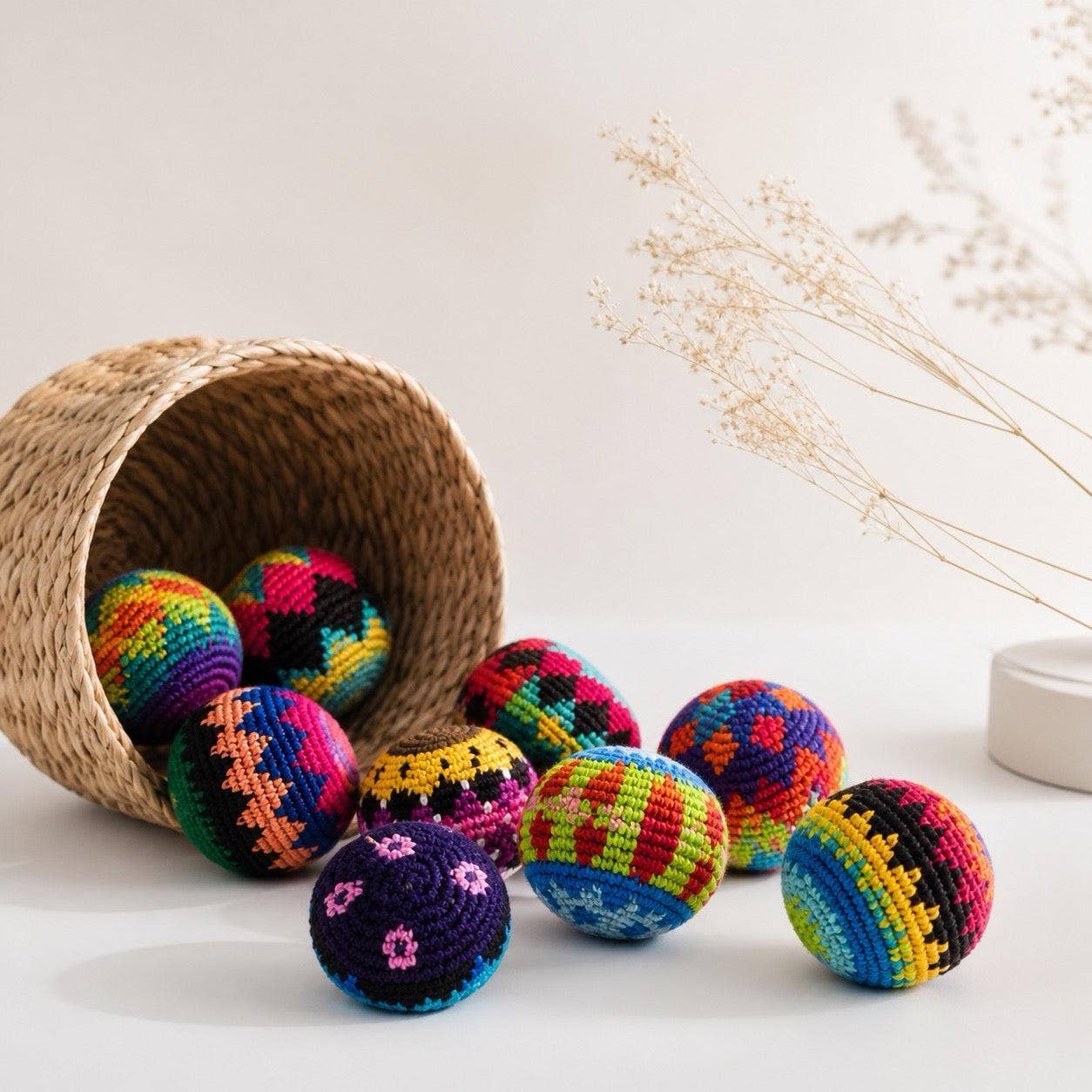 Knit Multicolor Hacky Sack Stress Ball Foot Sack Crochet - Guatemala / Mexico