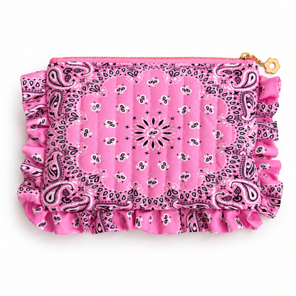 Ellison+Young Bandana Ruffle Everything Pouch, Quilted Cosmetic Case