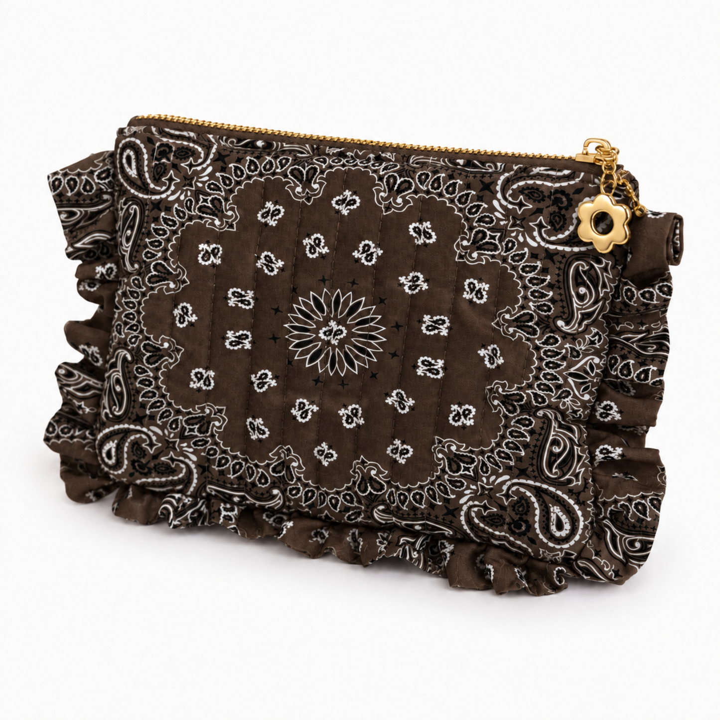 Ellison+Young Bandana Ruffle Everything Pouch, Quilted Cosmetic Case