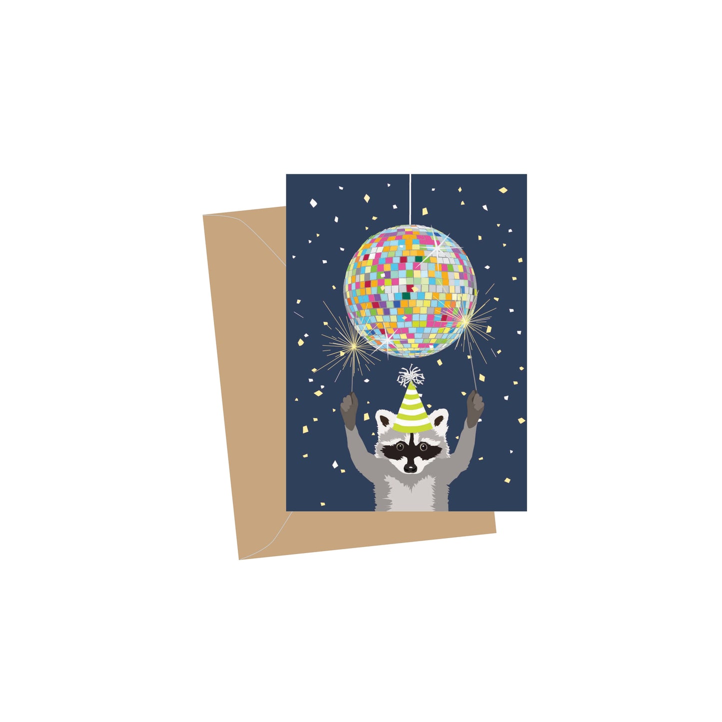 Mini Birthday Disco Raccoon, Folded Enclosure Cards
