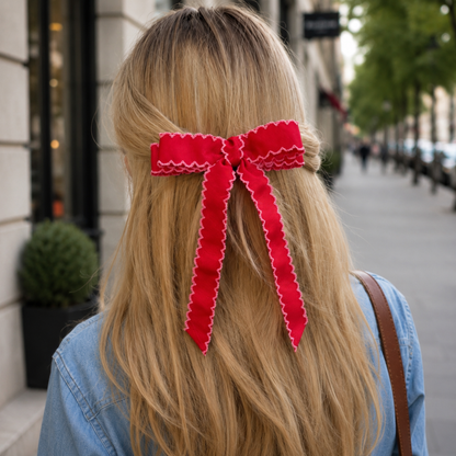 Scalloped Stitch Ribbon Bow Hair Clip – Playful Statement