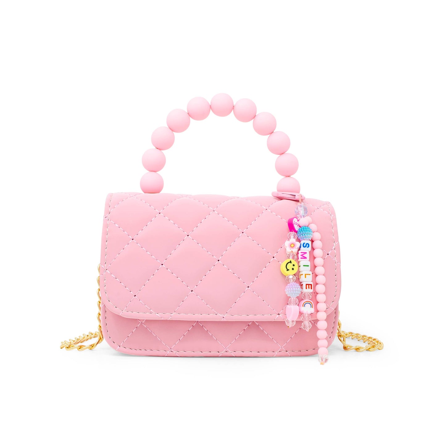 Pearl Handle Message Charm Handbag for Kids: Purple