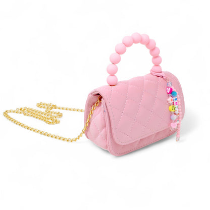 Pearl Handle Message Charm Handbag for Kids: Purple