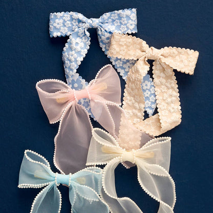 Sheer Pearl Hair Bow-Lilac