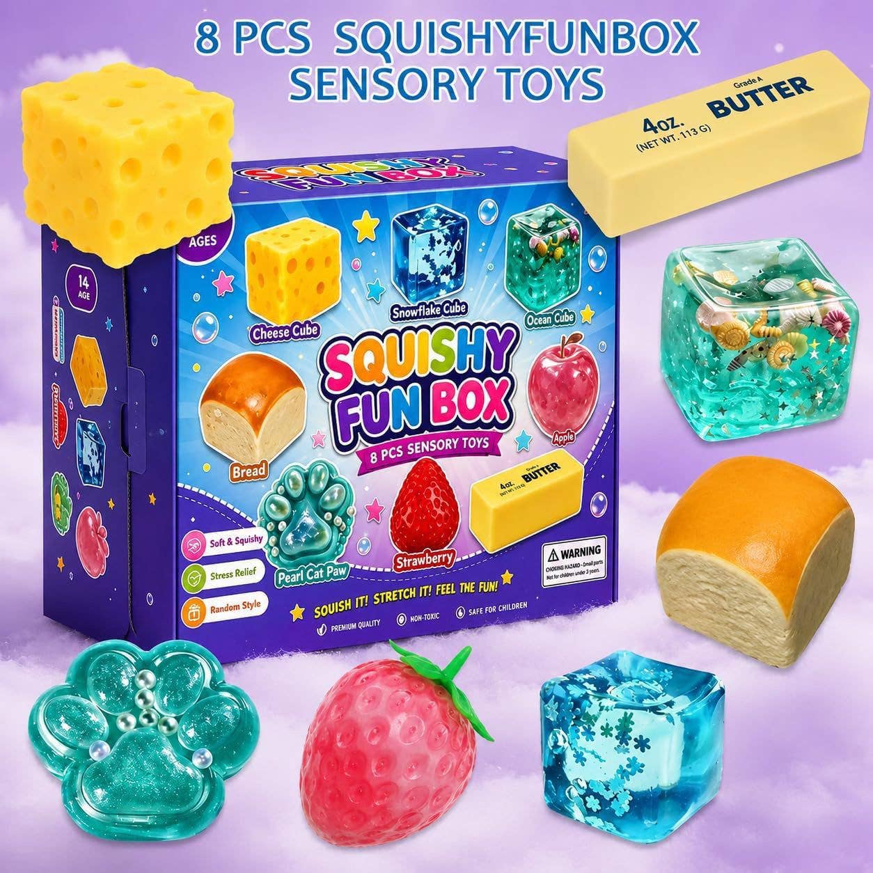 Squishy Fun Box – 8 Piece  Sensory Squishy Toy Set
