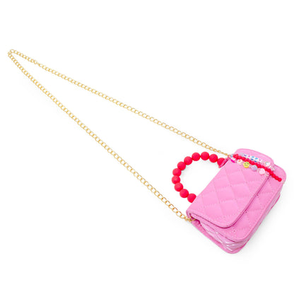 Pearl Handle Message Charm Handbag for Kids: Purple