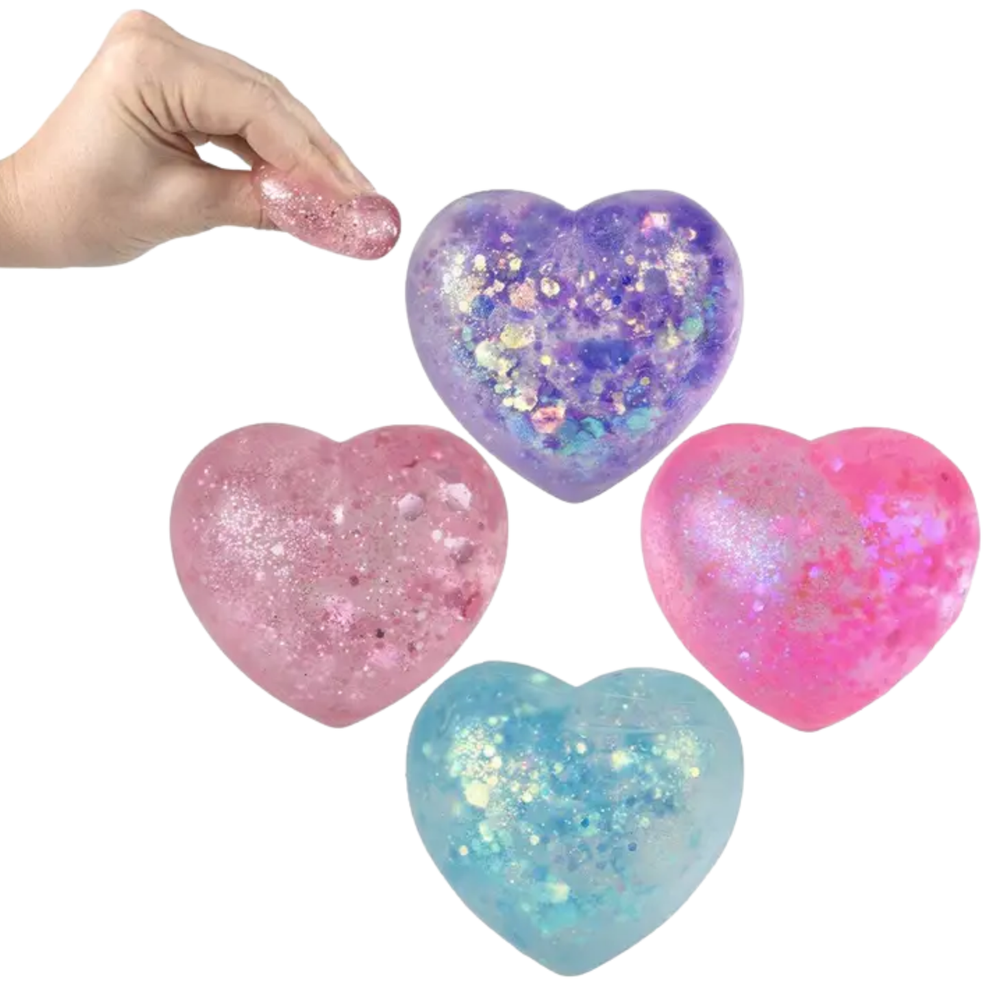 Mini Squeezy Sparkle Heart Fidget Kids Toy- Assorted