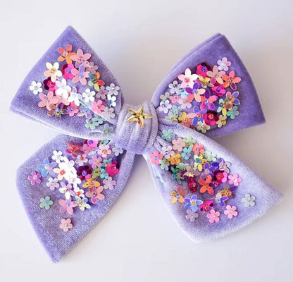Velvet Sparkle Hair Bow - Floral Frenzy