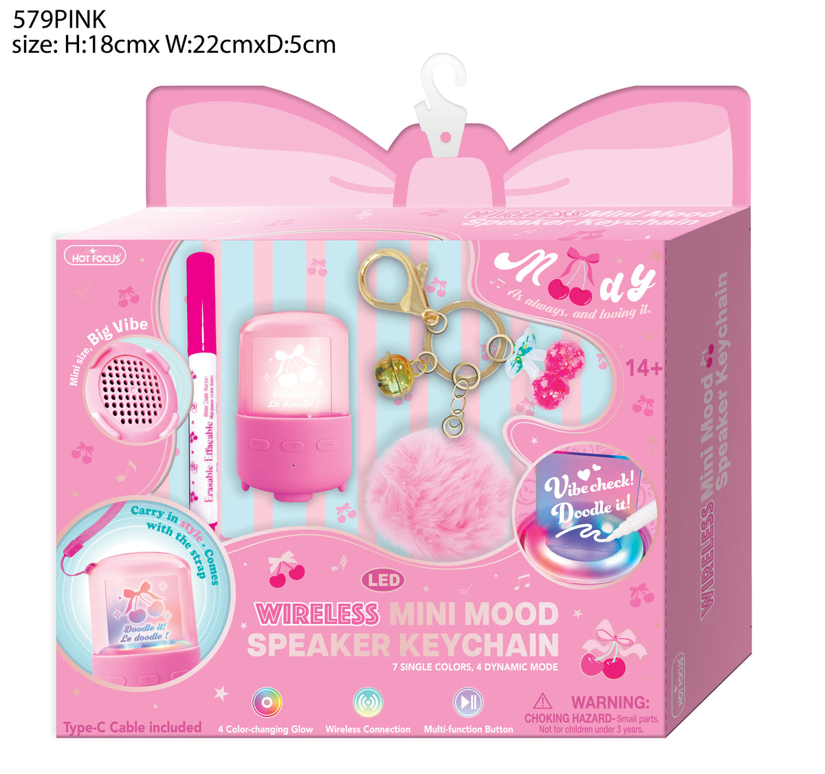 Wireless Mini Mood Speaker Keychain, Pink