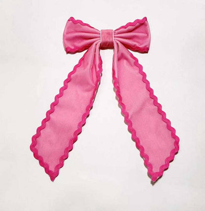 Ruffle Trim Hair Bow - Carnation