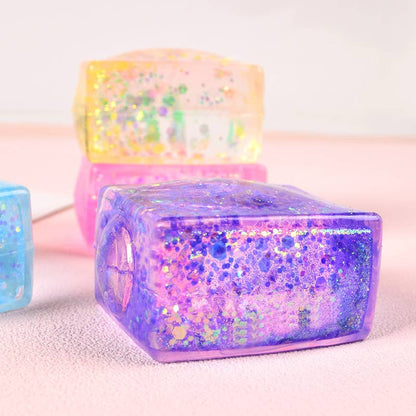 Tofu Shape Glitter Squishy Squeeze Toy Fidget Toy