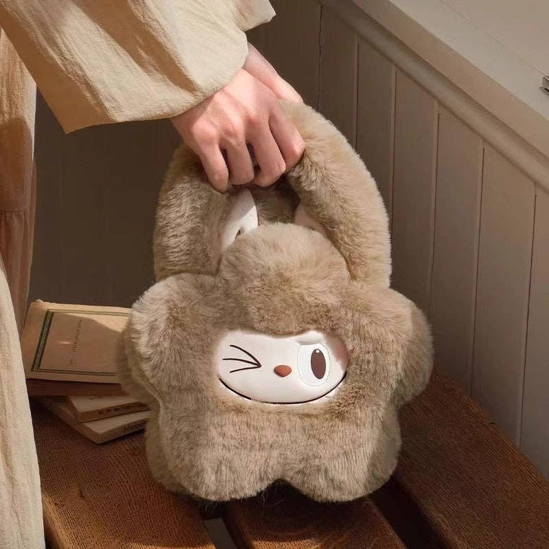 Labubu flower shape furry cute handbag