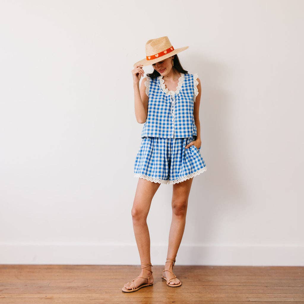 Blue Bay Gingham Birdie Top