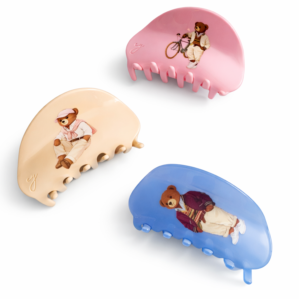 Preppy Bear Hair Claw – Charming Retro Style