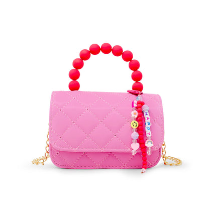 Hot Pink Pearl Handle Message Charm Handbag for Kids