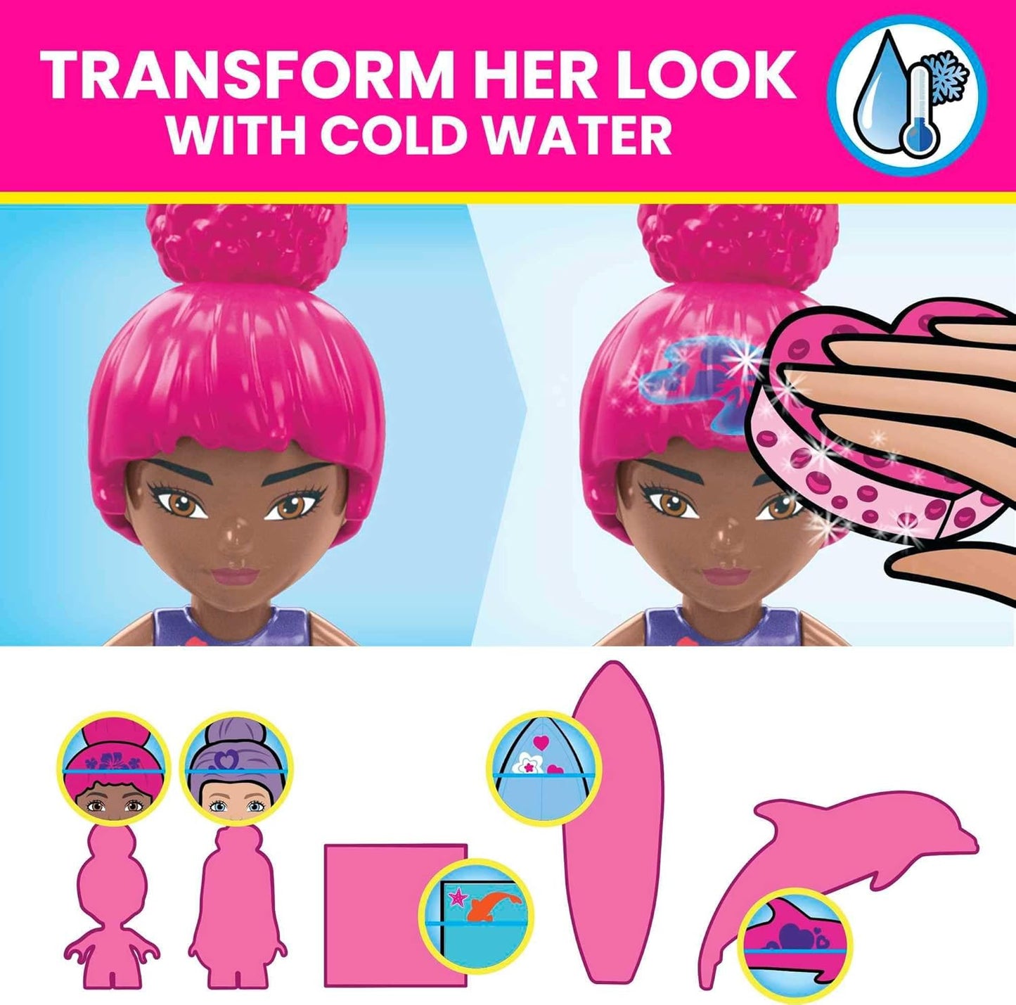 MEGA Barbie Color Reveal Dolphin Exploration Toy Building Set