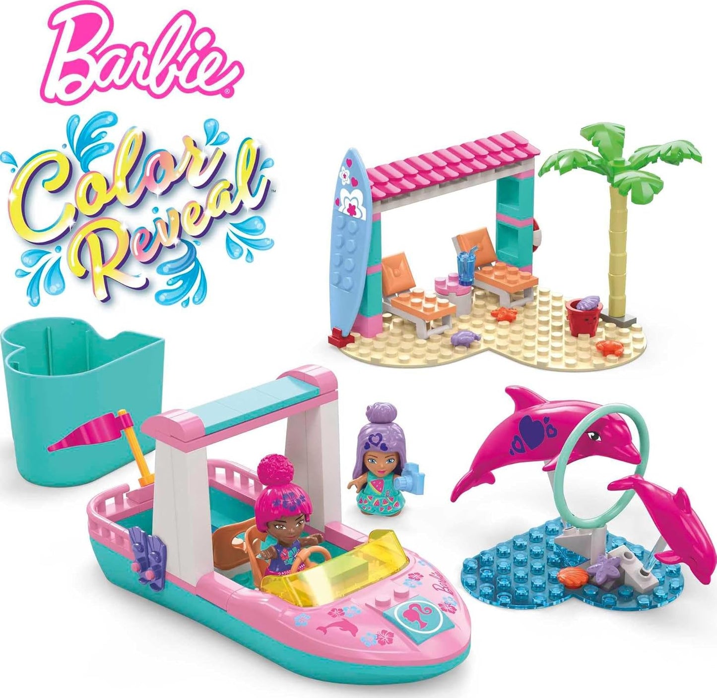 MEGA Barbie Color Reveal Dolphin Exploration Toy Building Set