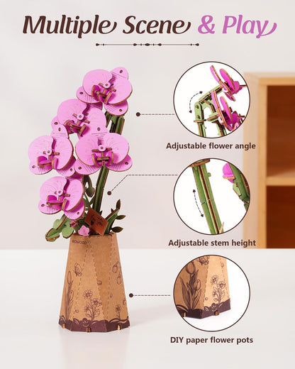 3D Puzzles, Wooden Artificial Flower. Purple Moth Orchid